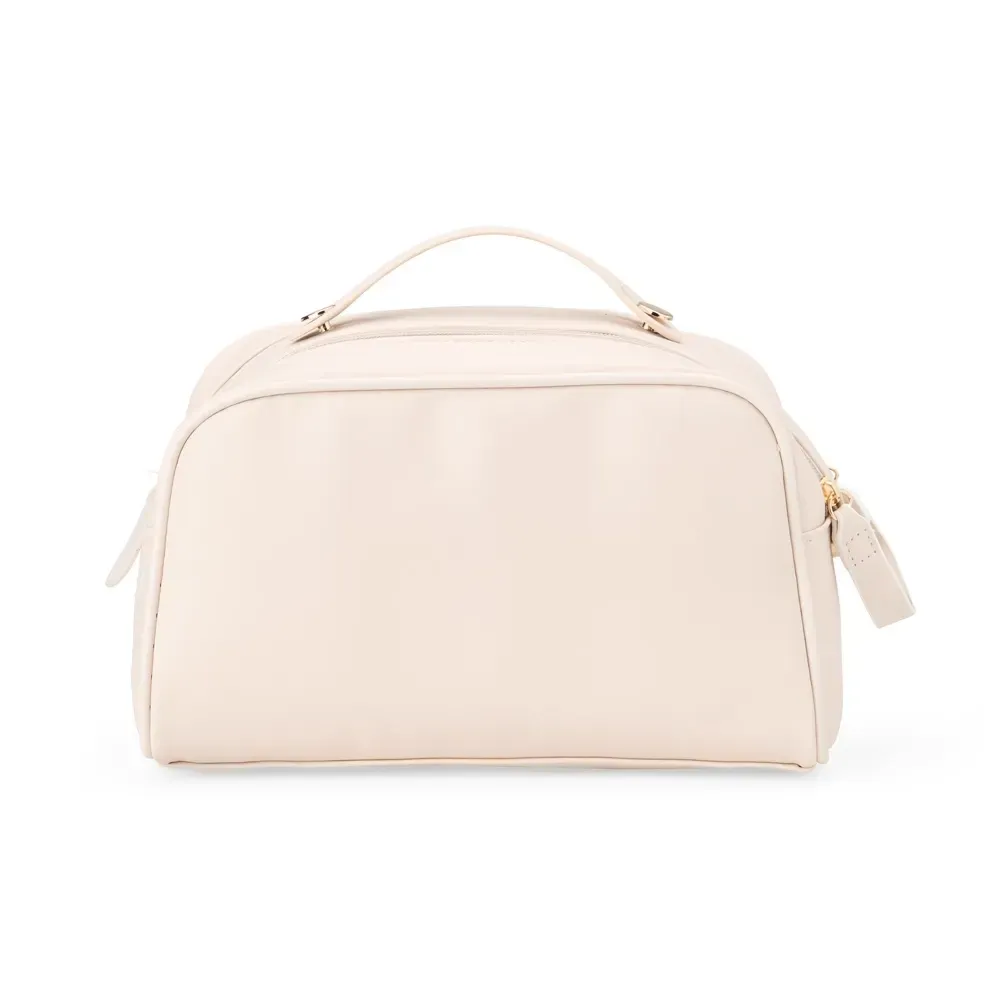 Necessaire personalizada de PU com zíper duplo, cor bege