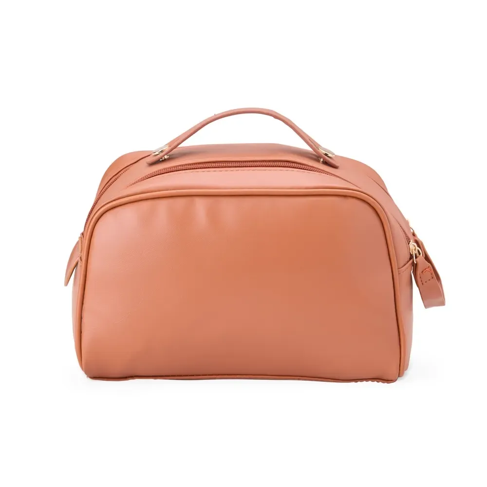 Necessaire personalizada de PU com zíper duplo, cor café