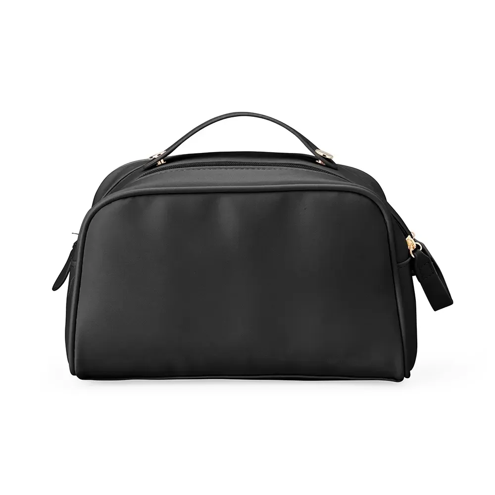 Necessaire personalizada de PU com zíper duplo, cor preta