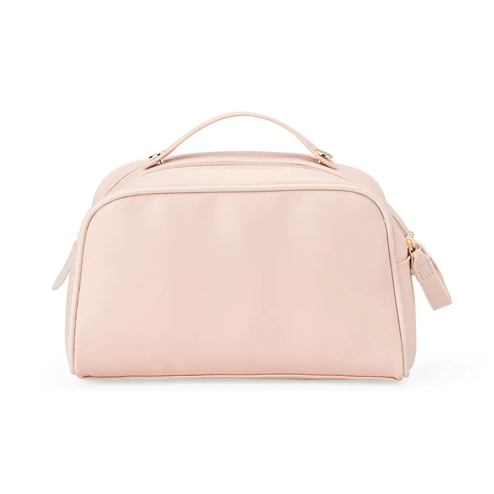 Necessaire personalizada de PU com zíper duplo, cor rosa