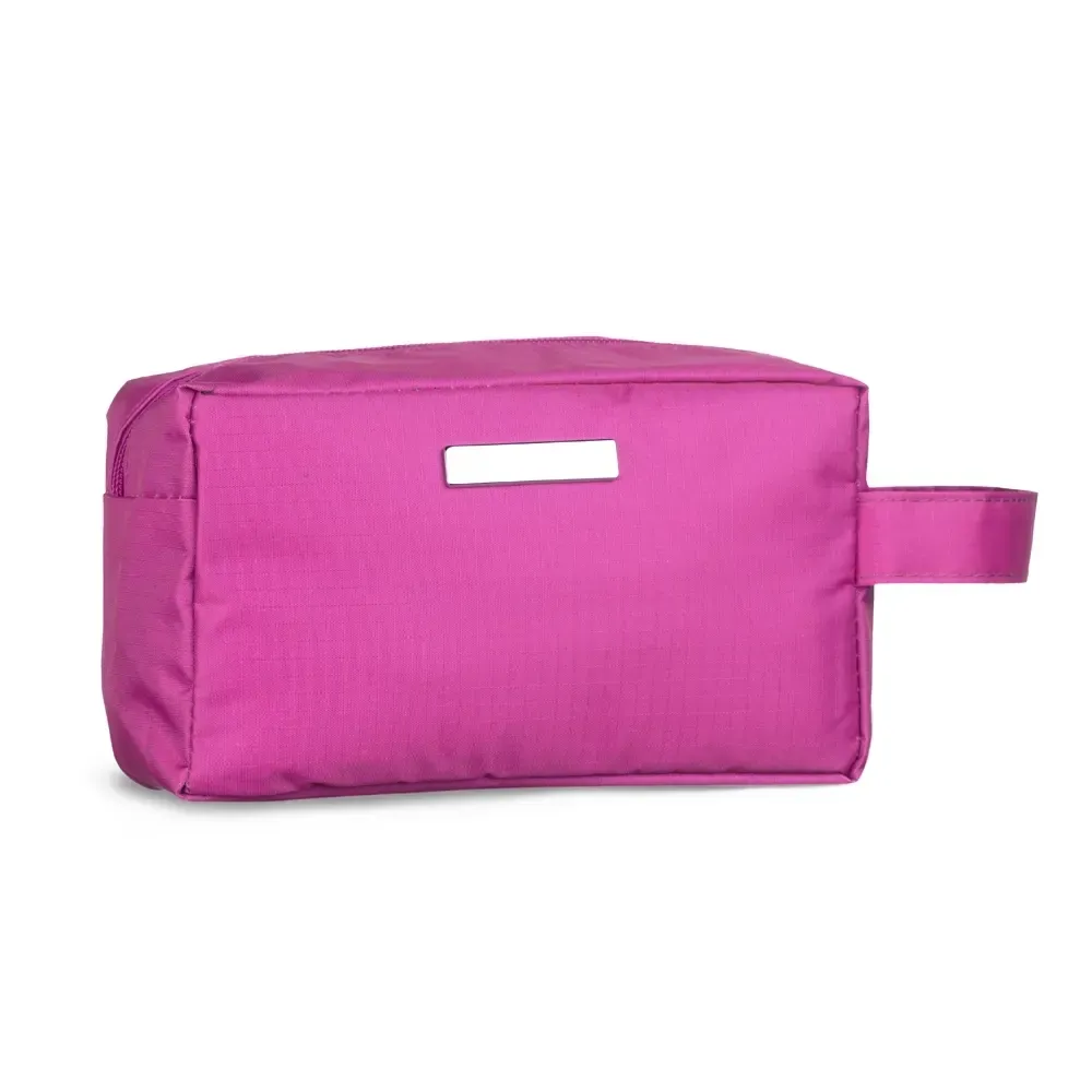Nécessaire personalizada de PVC impermeável com plaquinha, cor rosa escuro