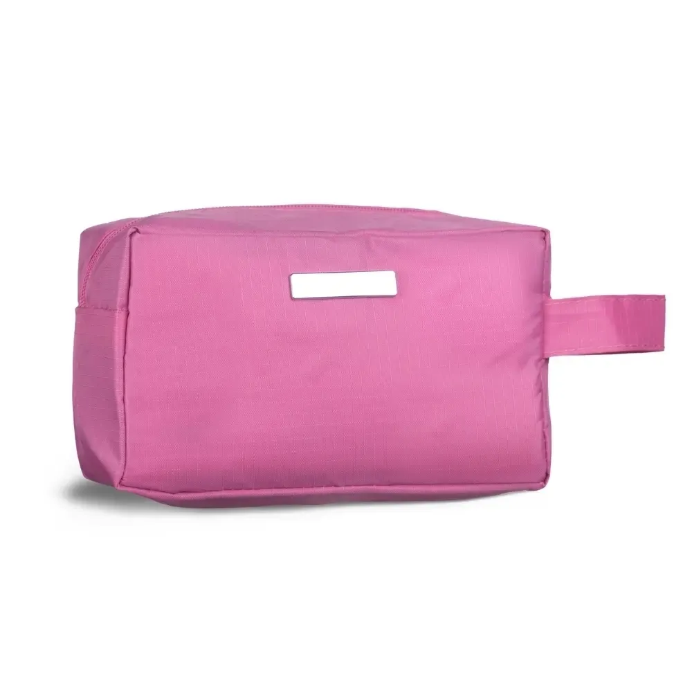Nécessaire personalizada de PVC impermeável com plaquinha, cor rosa