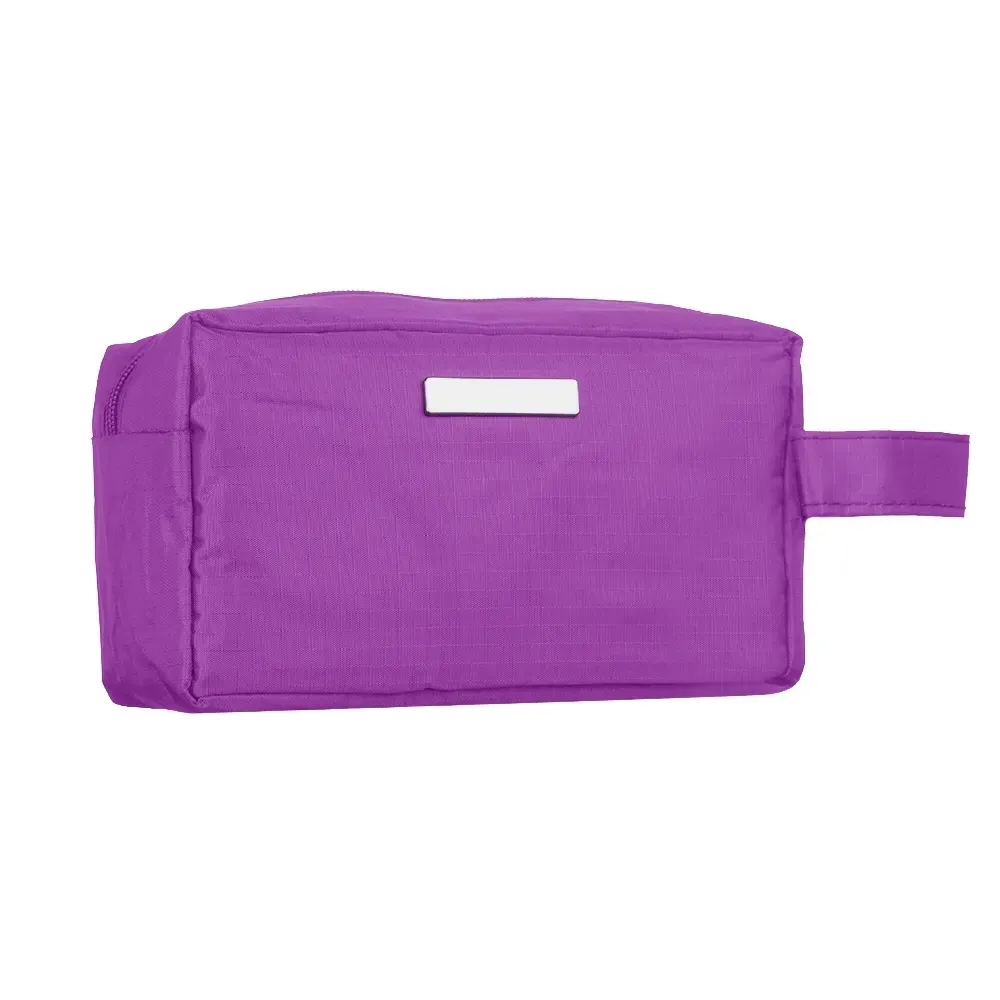 Nécessaire personalizada de PVC impermeável com plaquinha, cor roxo claro