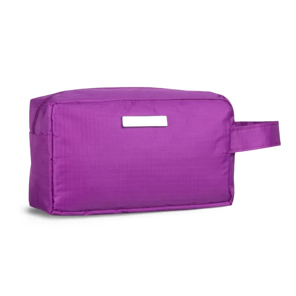 Nécessaire personalizada de PVC impermeável com plaquinha, cor roxa