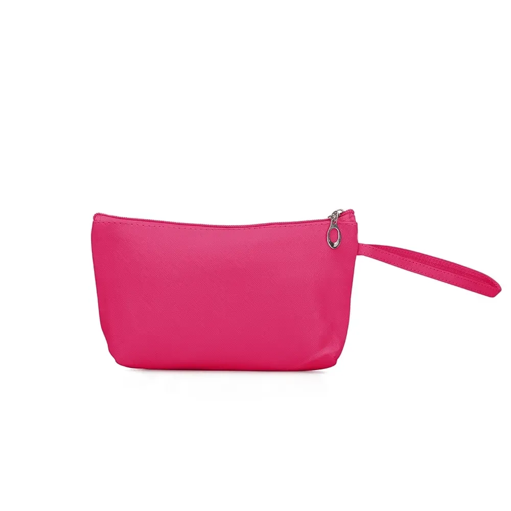 Necessaire personalizada de PVC impermeável slim, cor pink