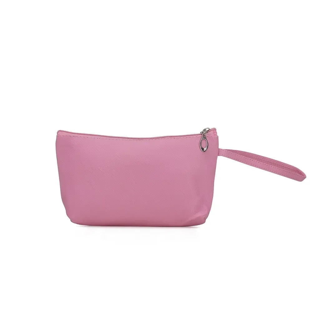 Necessaire personalizada de PVC impermeável slim, cor rosa claro