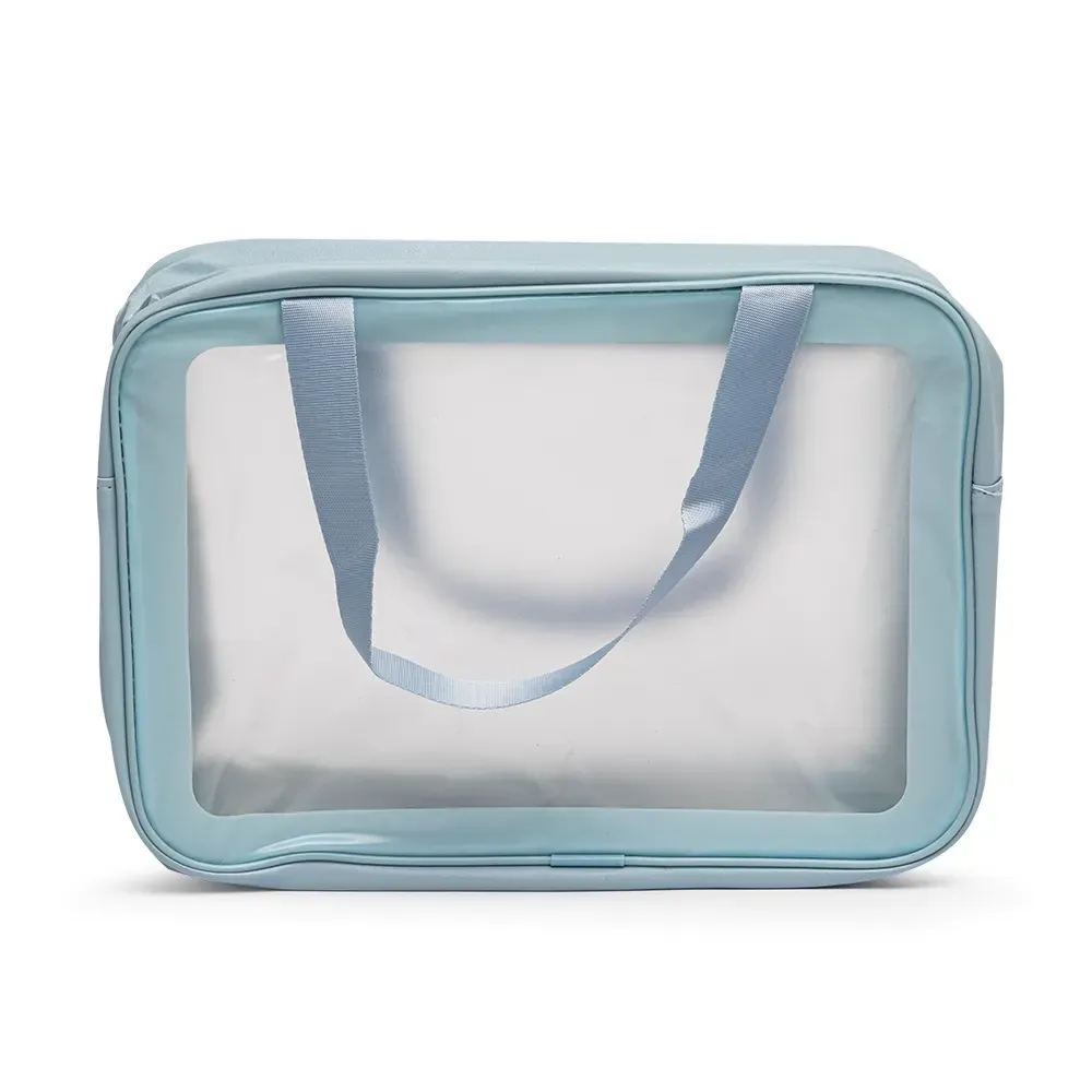 Necessaire personalizada de PVC e PU grande, cor azul