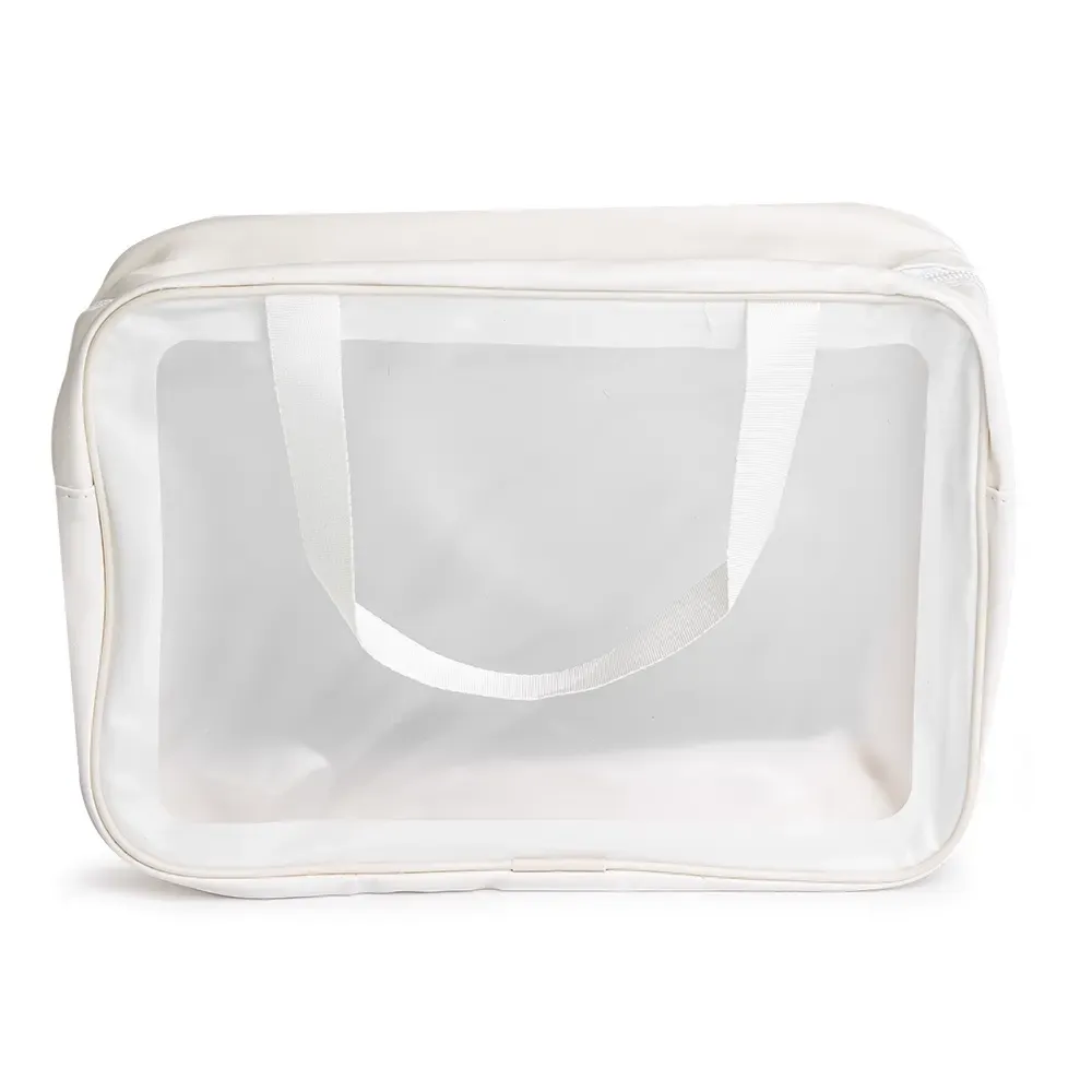 Necessaire personalizada de PVC e PU grande, cor branca
