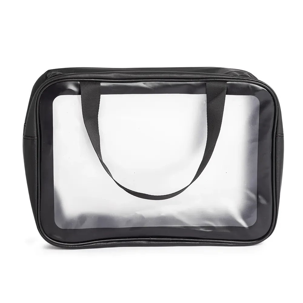 Necessaire personalizada de PVC e PU grande, cor preta