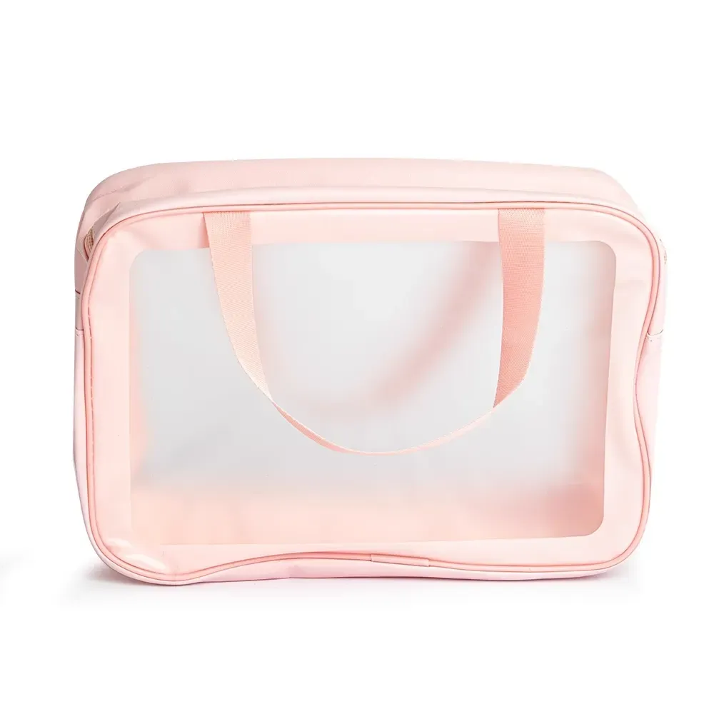 Necessaire personalizada de PVC e PU grande, cor rosa