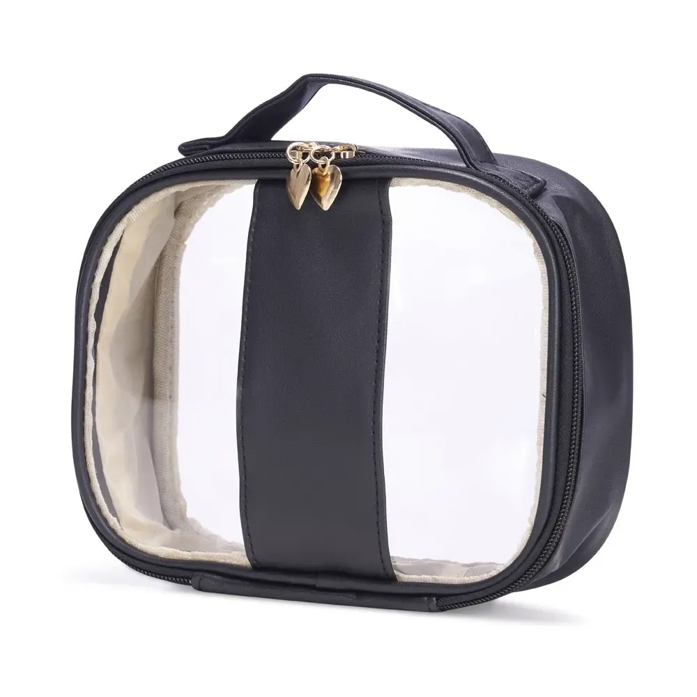 Necessaire personalizada de PVC com puxador coração, tamanho G, cor preta