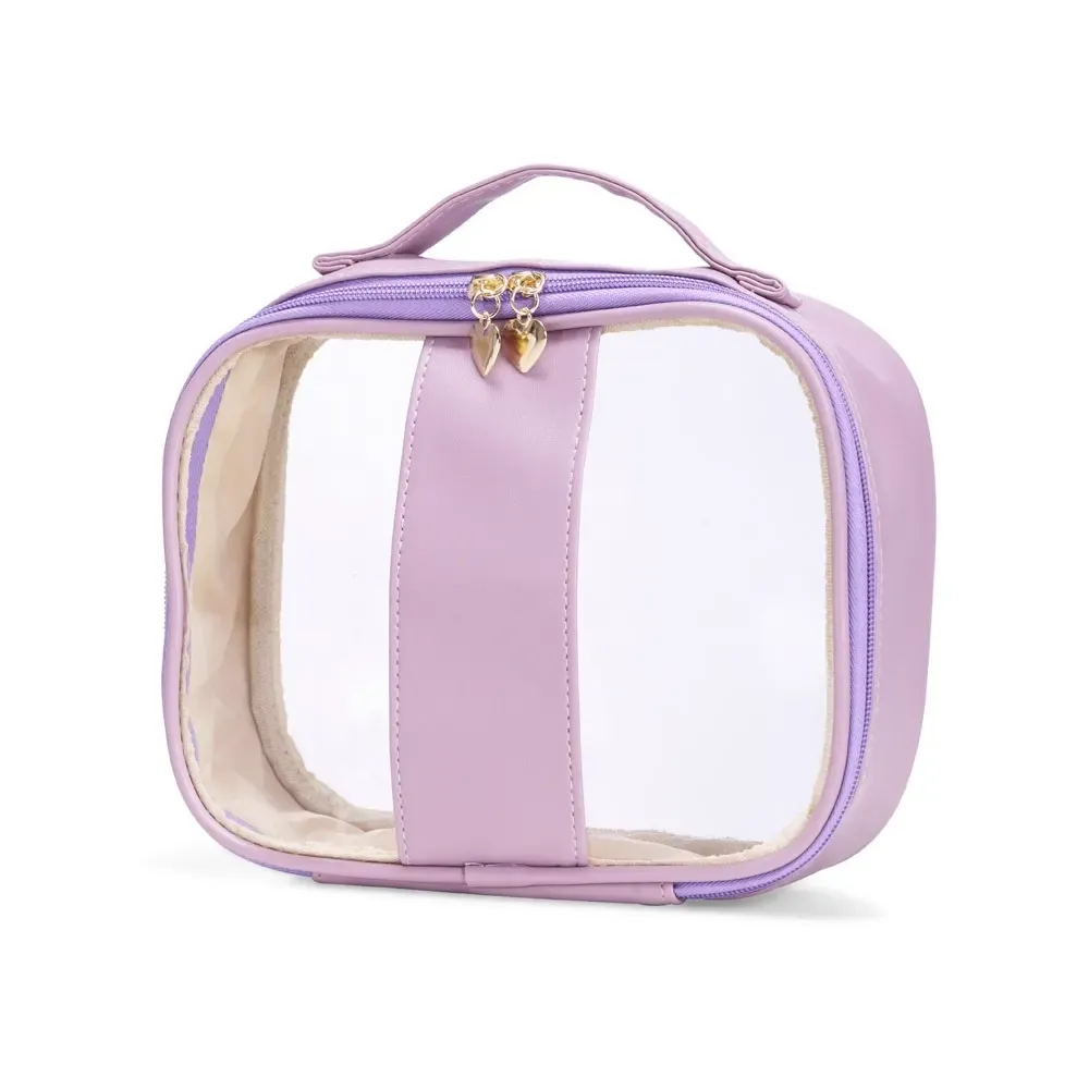 Necessaire personalizada de PVC com puxador coração, tamanho M, cor lilás