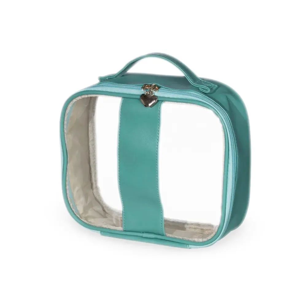 Necessaire personalizada de PVC com puxador coração, tamanho M, cor verde