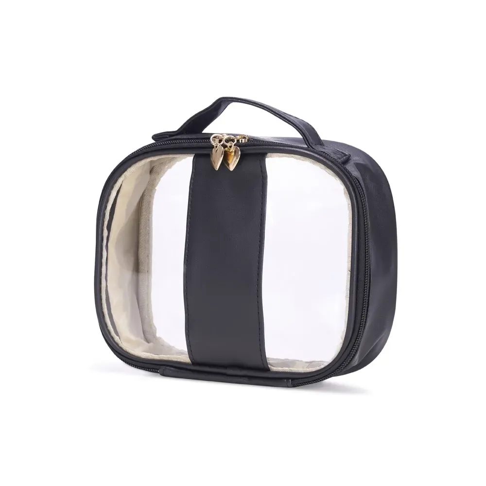 Necessaire personalizada de PVC com puxador coração, tamanho P, cor preta
