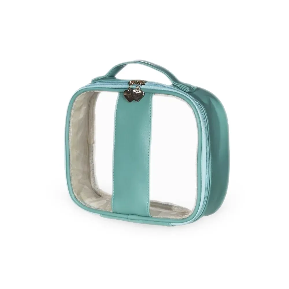 Necessaire personalizada de PVC com puxador coração, tamanho P, cor verde