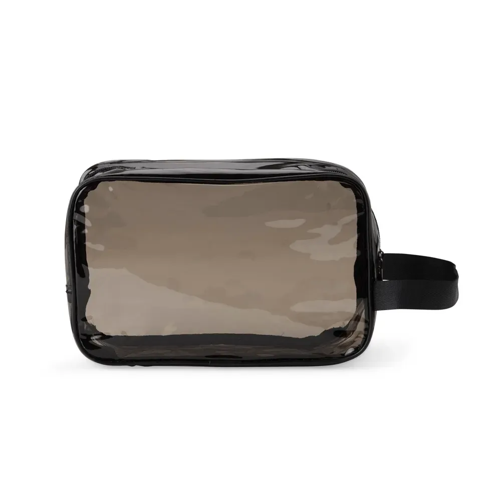 Necessaire personalizada de PVC transparente com alça de nylon preta