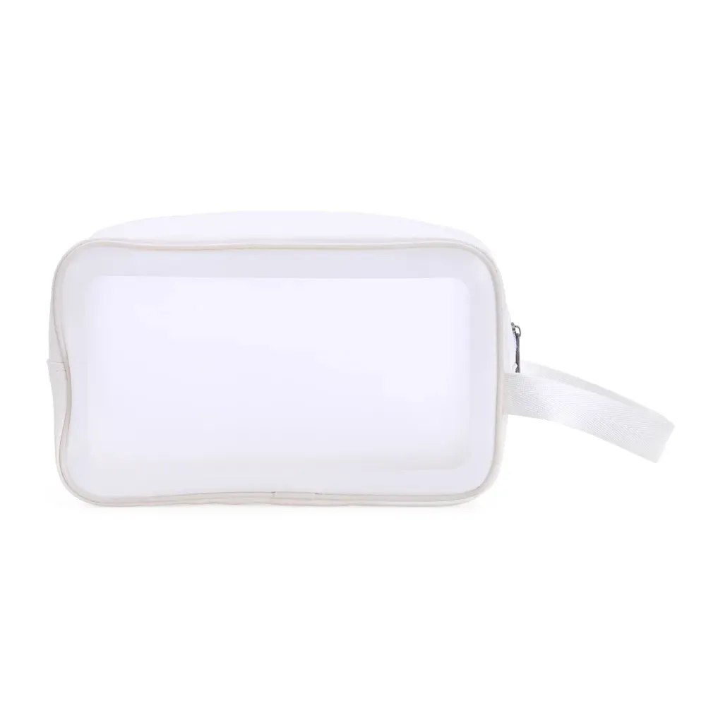 Necessaire personalizada de PVC transparente com laterais em PU, cor branca