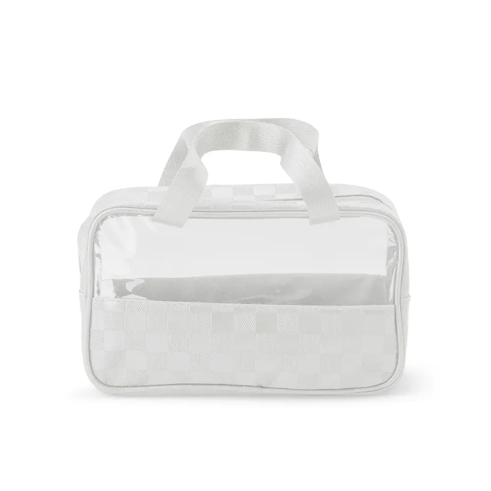 Nécessaire de PVC Xadrez com Visor Transparente Personalizada, cor branco