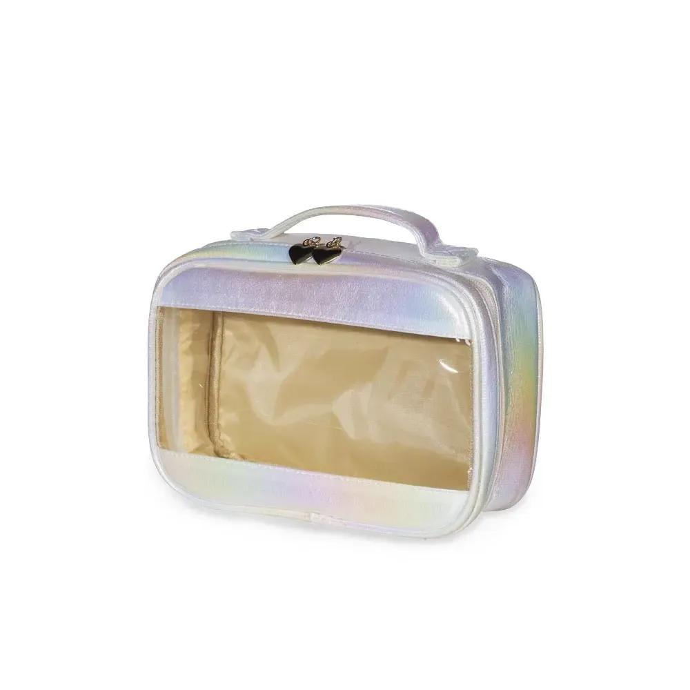 Necessaire personalizada sintética holográfica impermeável, cor branca