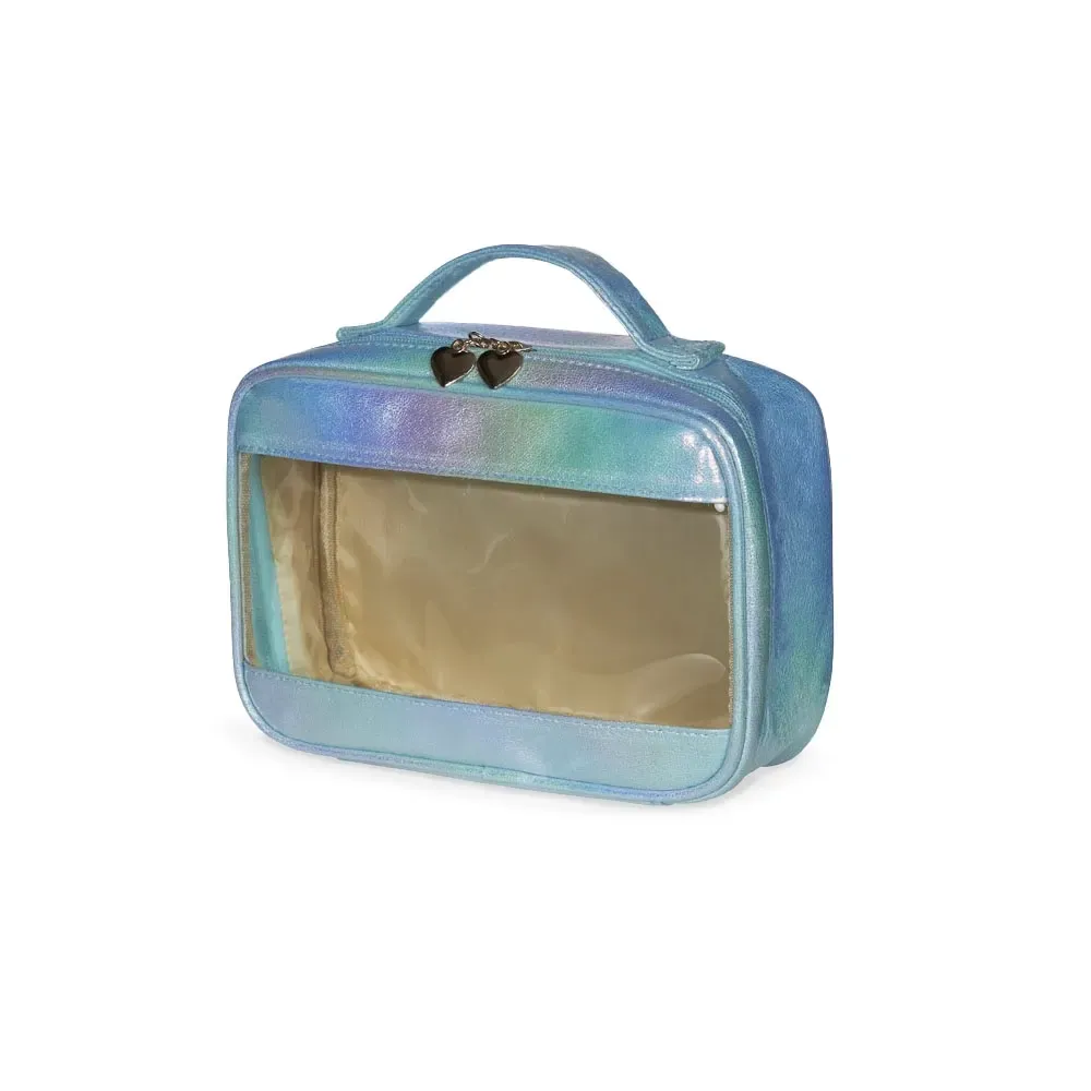 Necessaire personalizada sintética holográfica impermeável, cor verde