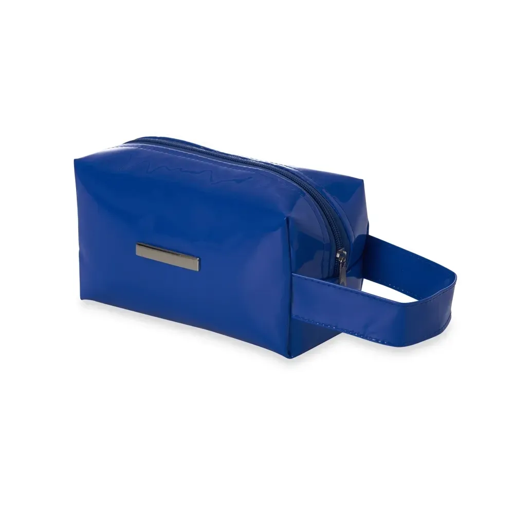 Nécessaire personalizada de vinil impermeável com plaquinha, cor azul
