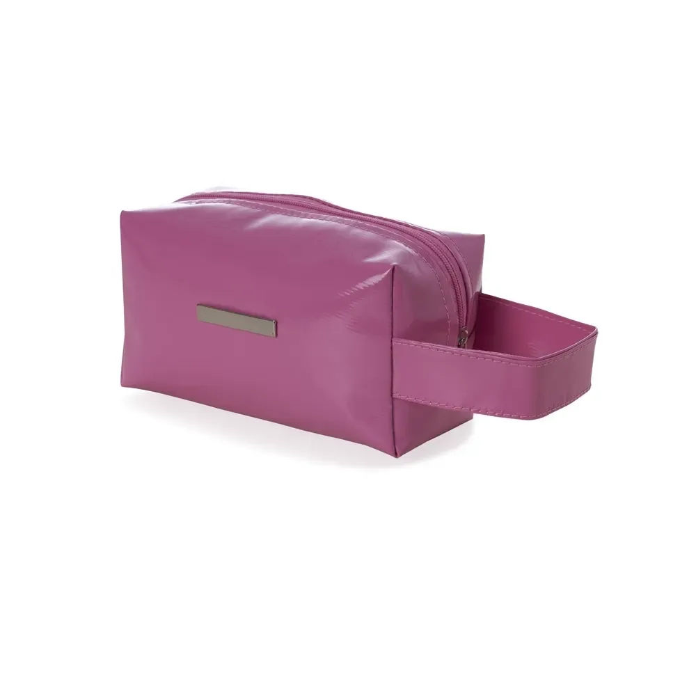 Nécessaire personalizada de vinil impermeável com plaquinha, cor rosa