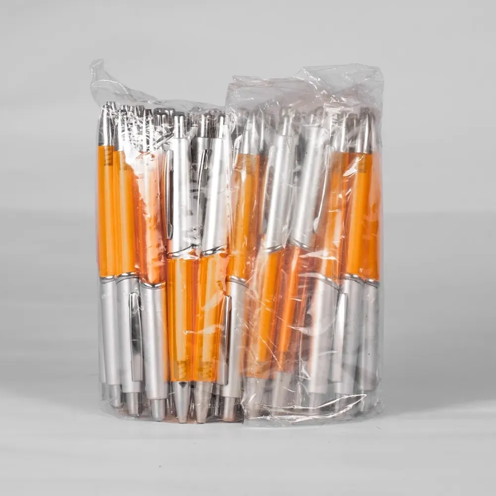 Caneta personalizada plástica pacote 50 unidades cor laranja