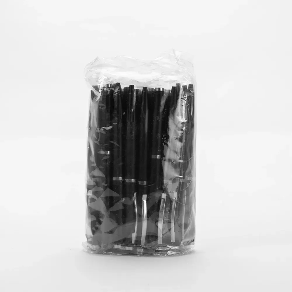 Caneta personalizada plástica giratória preta, pacote com 50 unidades