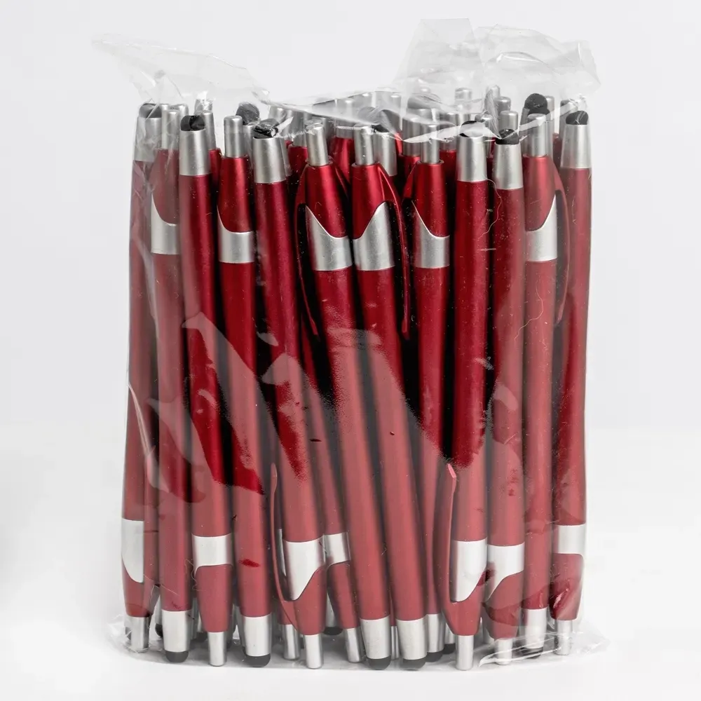 Caneta personalizada plástica touch vermelho, pacote com 50 unidades