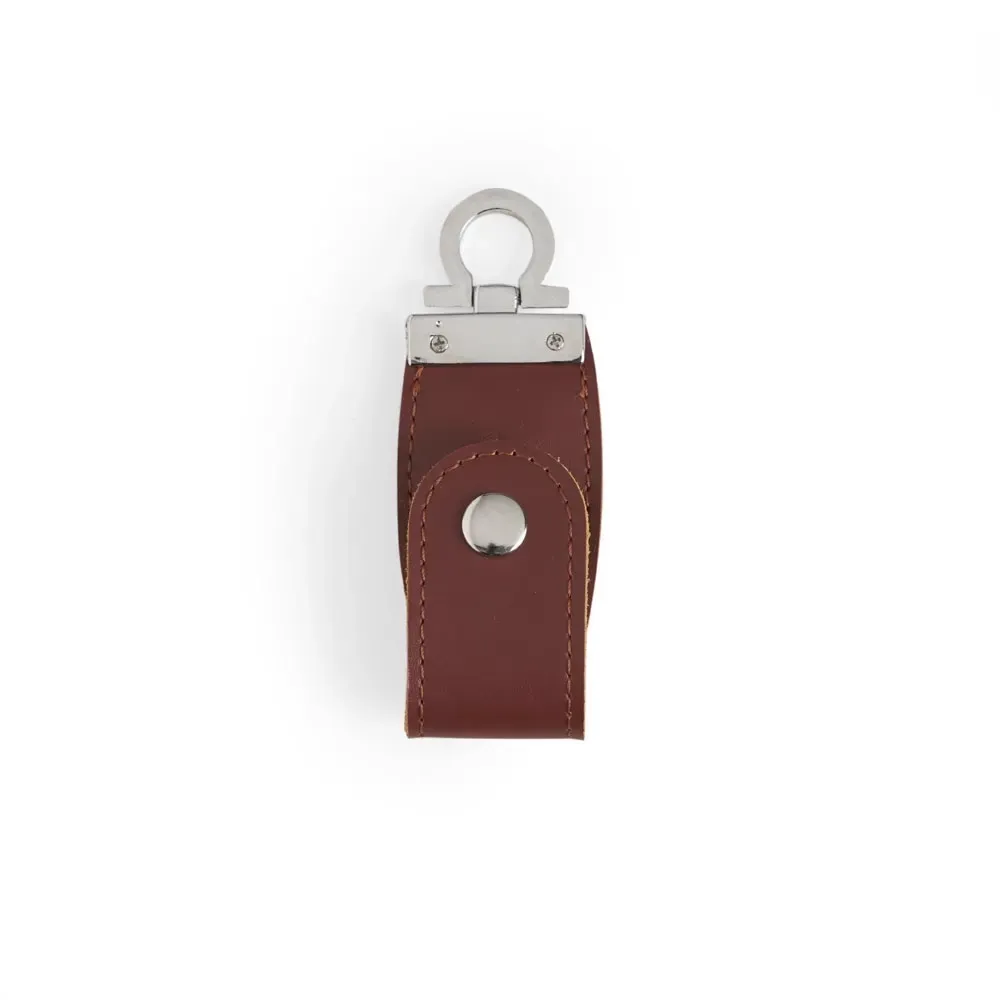 Pen Drive de Couro Sintético com Argola de Chaveiro 4GB, cor marrom