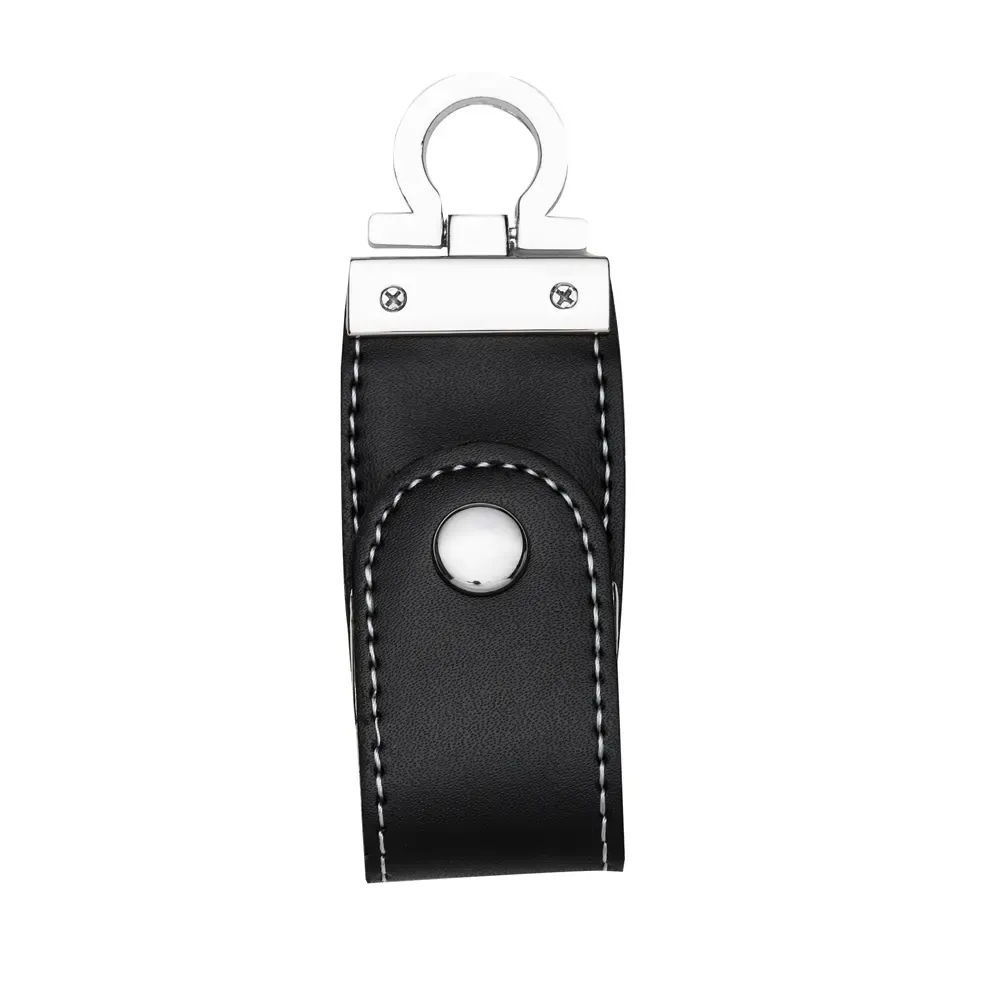 Pen Drive de Couro Sintético com Argola de Chaveiro 4GB, cor preto