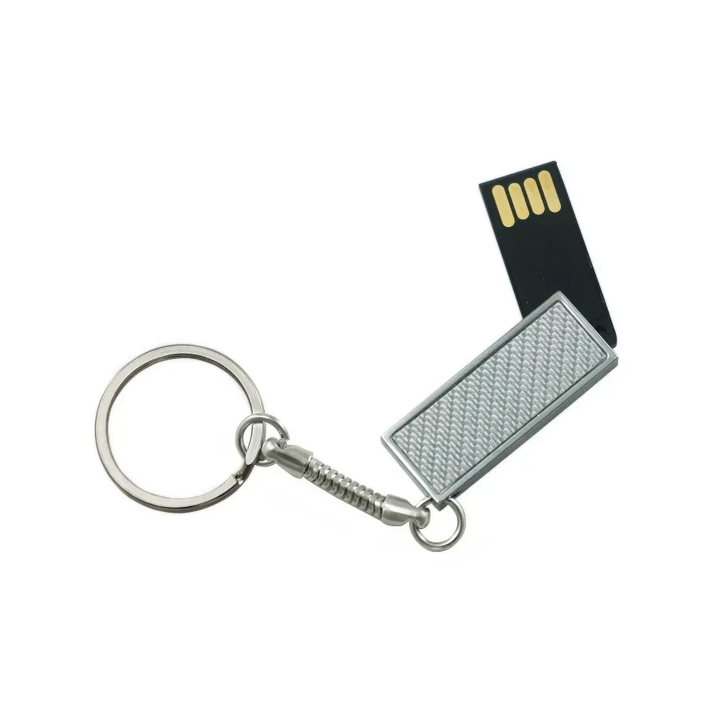 Pen Drive Giratório de Plástico Prata com Corrente 4GB, cor prata