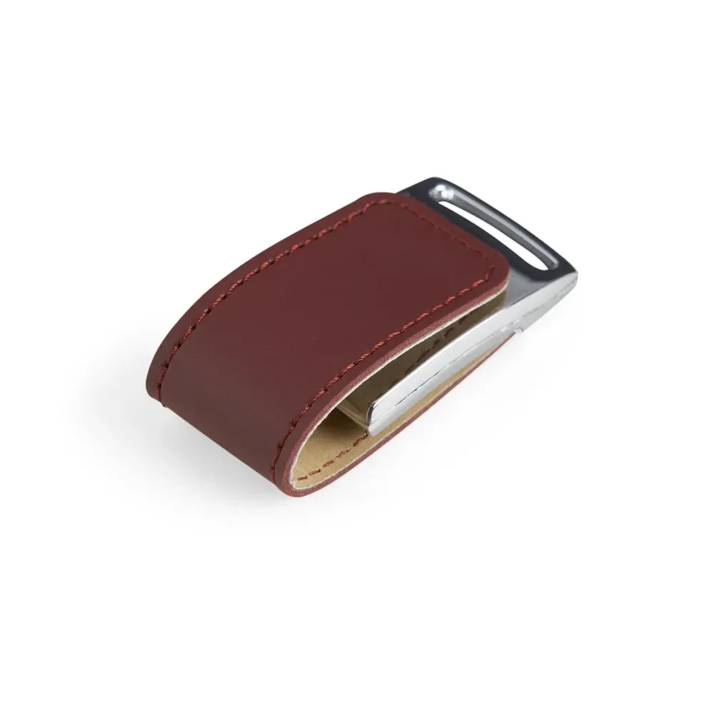 Pen Drive Metálico com Detalhe em Couro e Fechamento Imantado 4GB, cor marrom