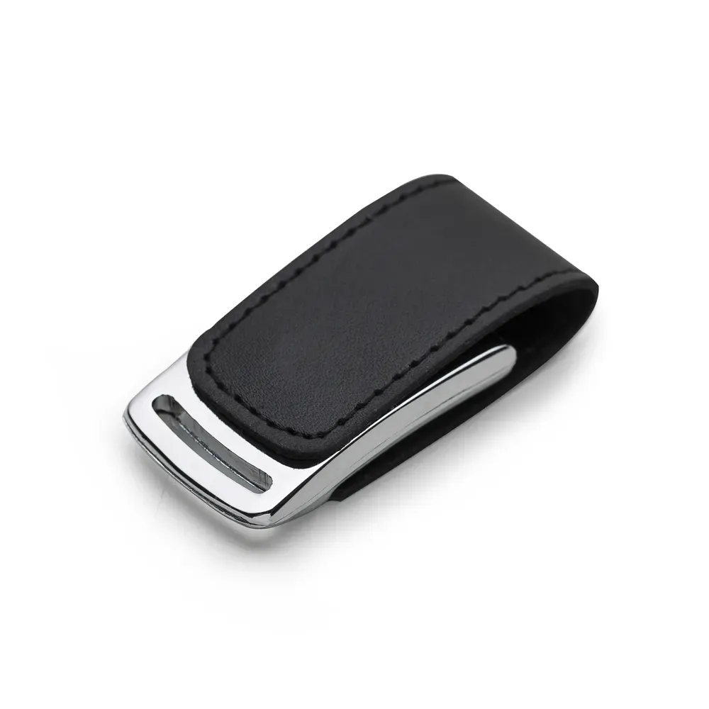 Pen Drive Metálico com Detalhe em Couro e Fechamento Imantado 4GB, cor preto