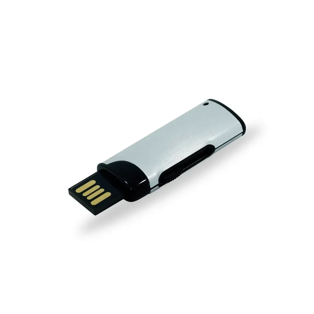Pen Drive Retrátil de Plástico com Pintura Escovada 4GB, cor prata