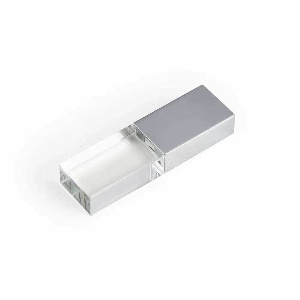 Pen Drive de Vidro com Tampa Metálica 4GB, cor prata