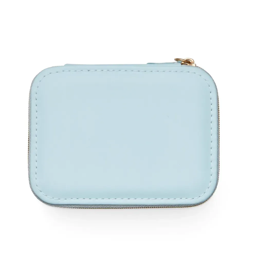 Porta-Joias de Couro Sintético com 2 Compartimentos, cor azul claro
