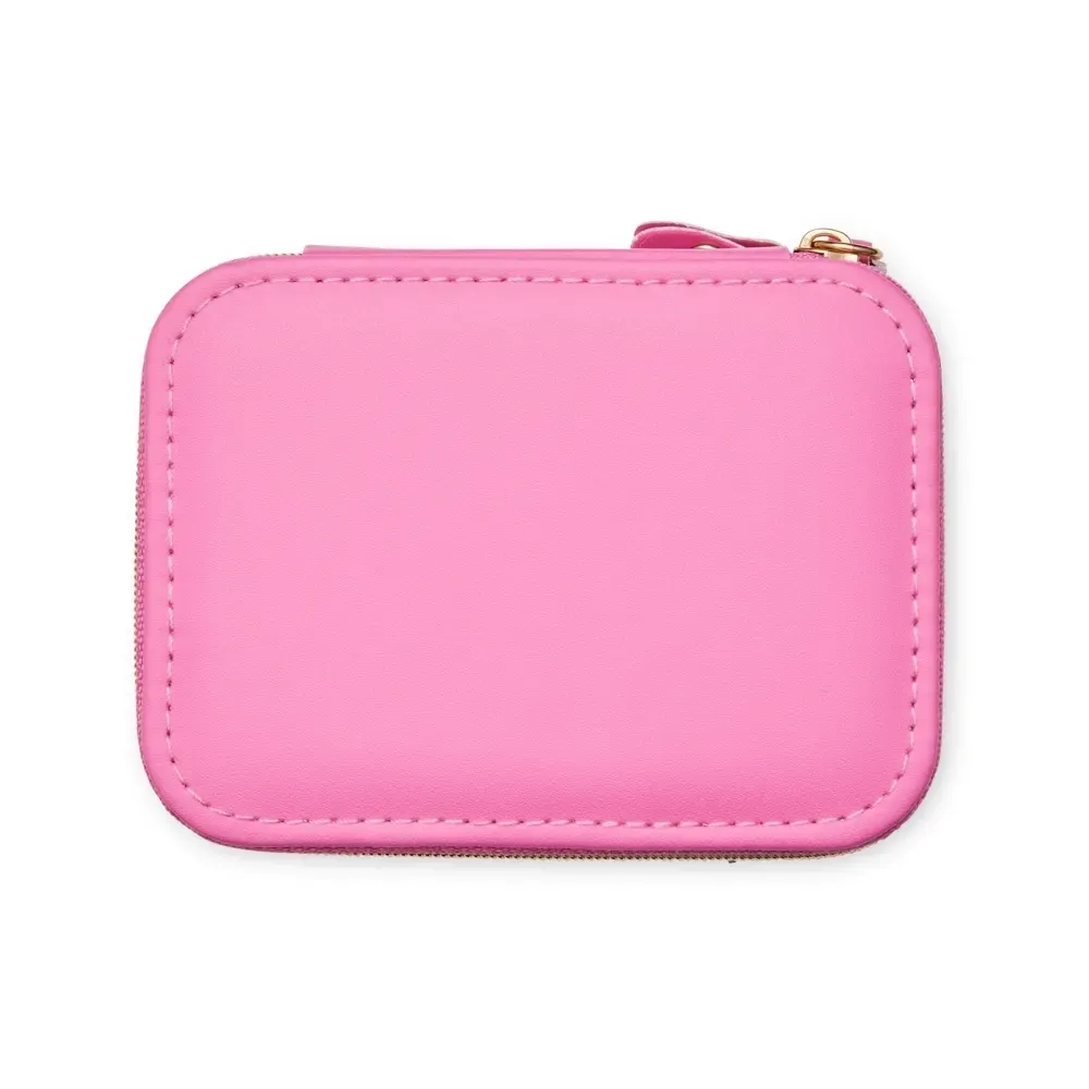 Porta-Joias de Couro Sintético com 2 Compartimentos, cor pink
