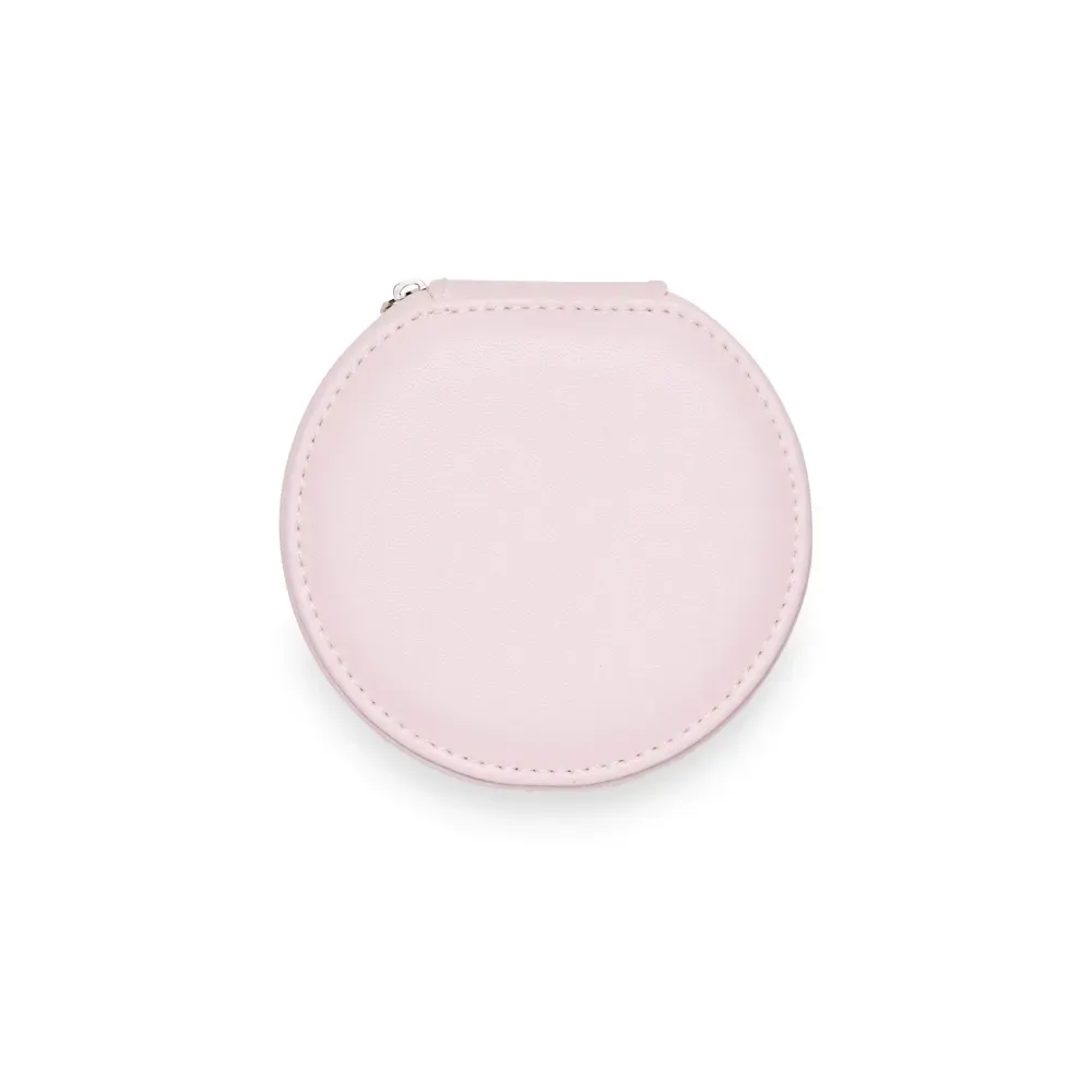 Porta-Joias Arredondado de Couro Sintético com Zíper, cor rosa