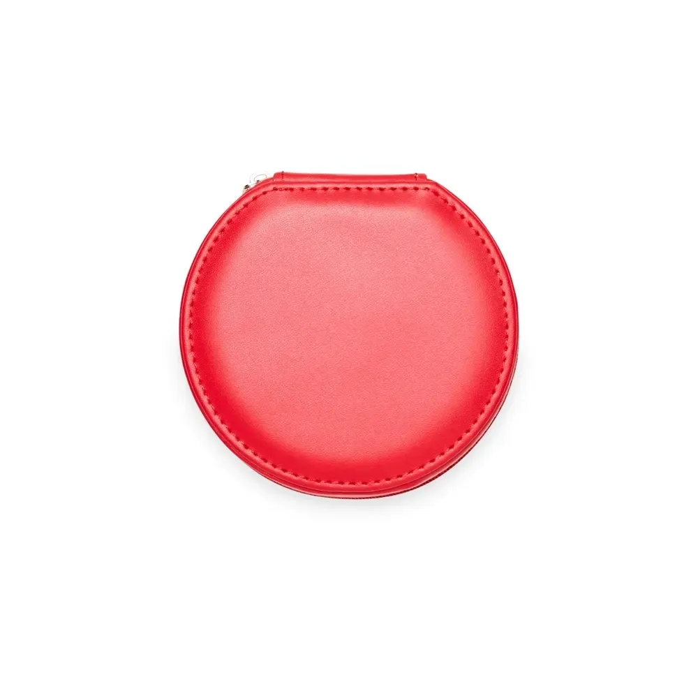 Porta-Joias Arredondado de Couro Sintético com Zíper, cor vermelho