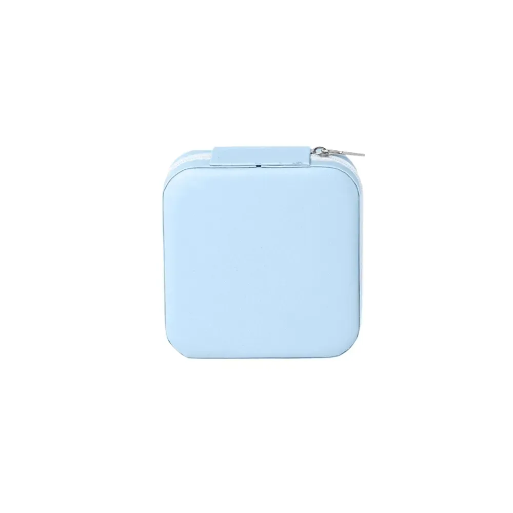 Porta-Joias Compacto Leve de Couro Sintético, cor azul claro