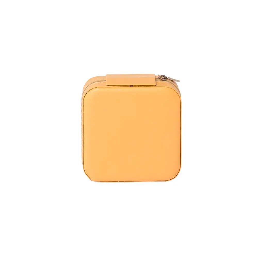 Porta-Joias Compacto Leve de Couro Sintético, cor bege