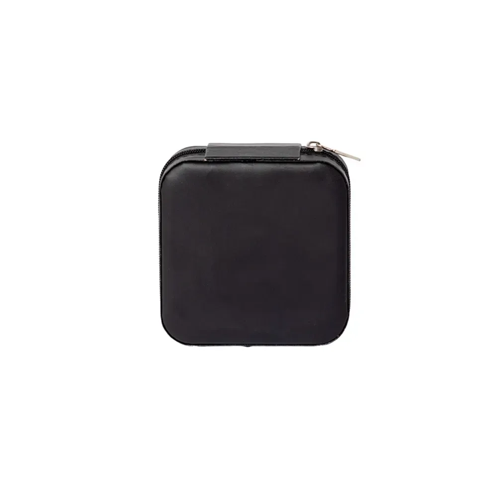 Porta-Joias Compacto Leve de Couro Sintético, cor preto