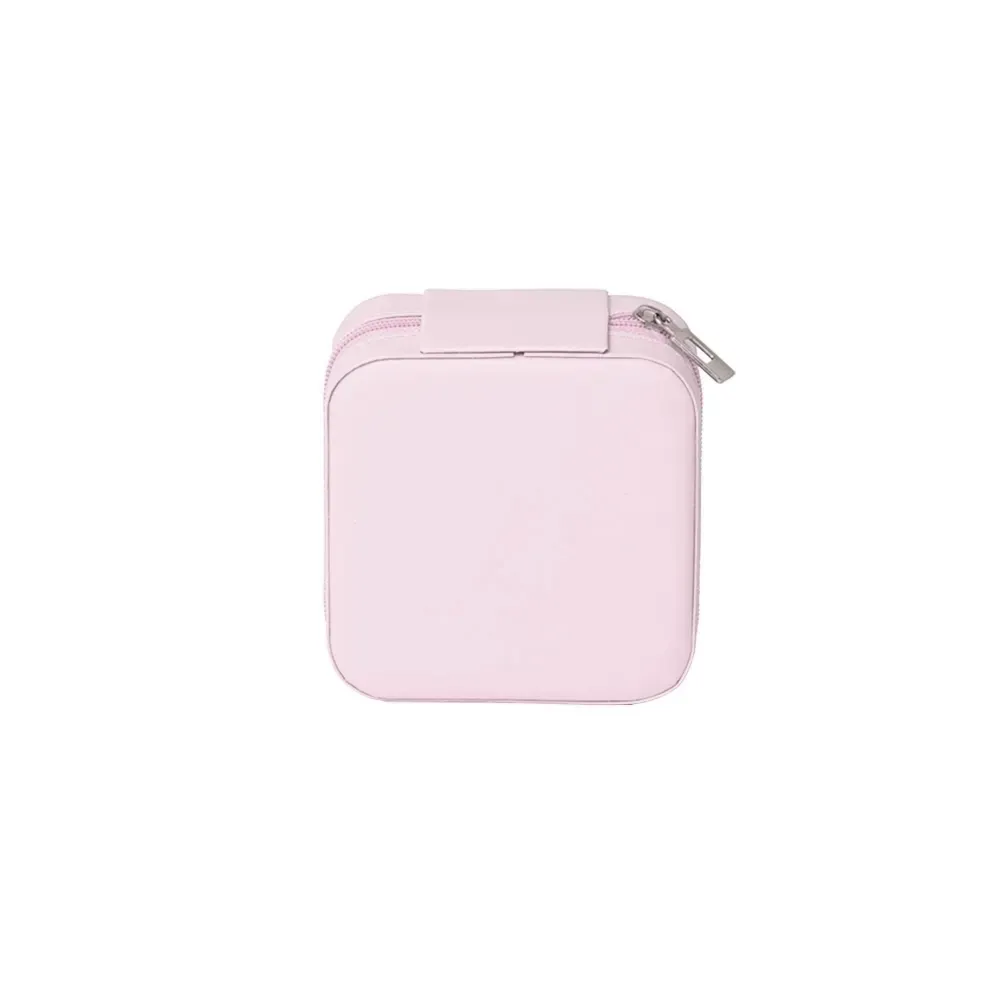 Porta-Joias Compacto Leve de Couro Sintético, cor rosa claro