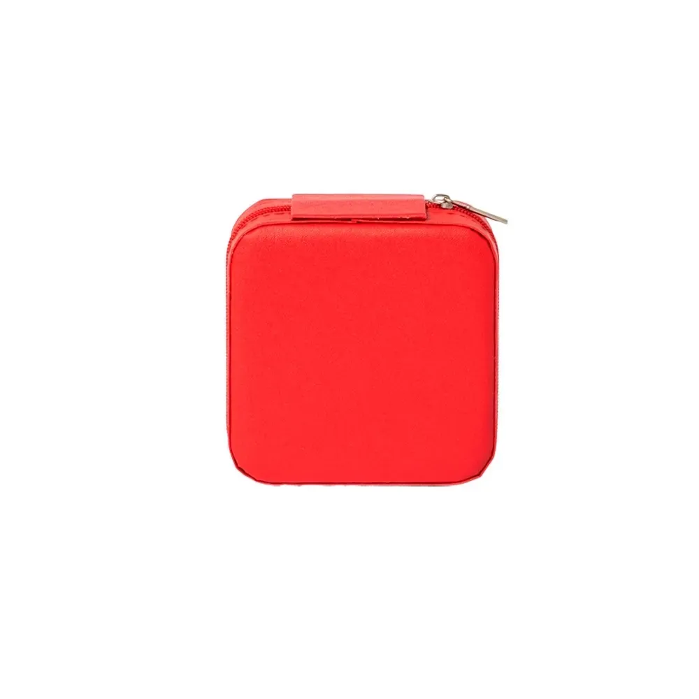 Porta-Joias Compacto Leve de Couro Sintético, cor vermelho
