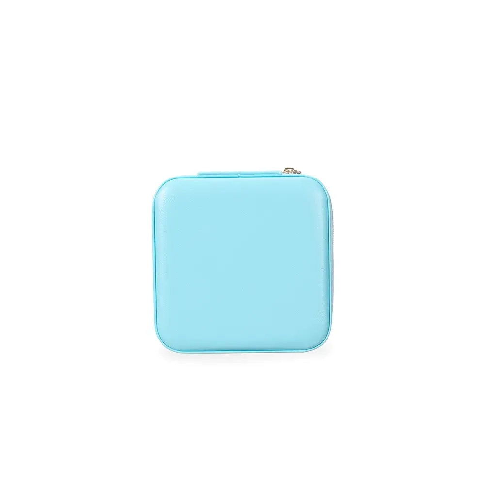 Porta-Joias de Couro Sintético com Espelho Divisória, cor azul claro