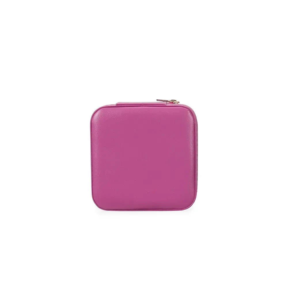 Porta-Joias de Couro Sintético com Espelho Divisória, cor pink