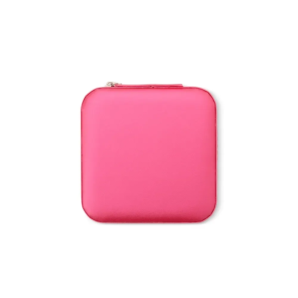 Porta-Joias de Couro Sintético com Espelho Divisória, cor rosa brilho