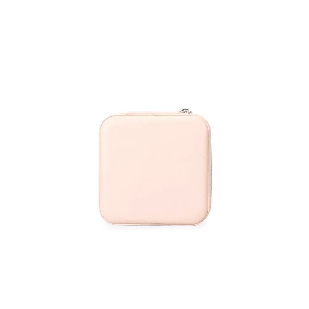 Porta-Joias de Couro Sintético com Espelho Divisória, cor rosa claro