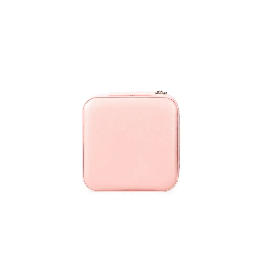 Porta-Joias de Couro Sintético com Espelho Divisória, cor rosa